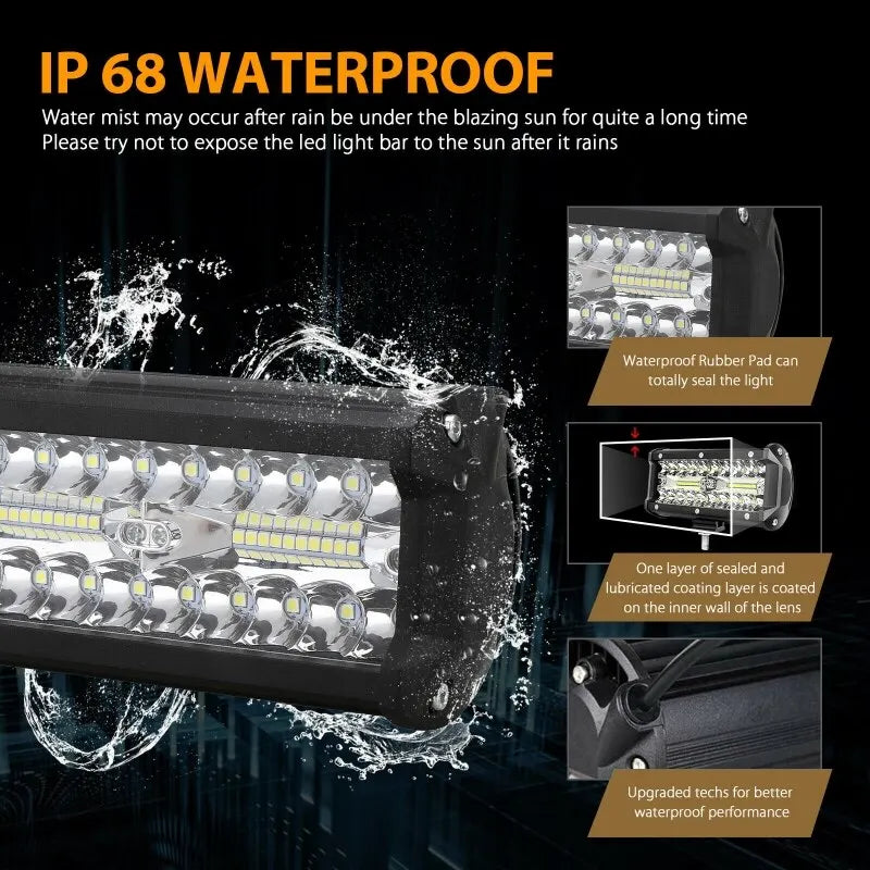 40LED Light Bar Waterproof Offroad Fog Light 120W Driving&Work Light Bar Spot Flood Beams Combo for UTV ATV Truck Boat