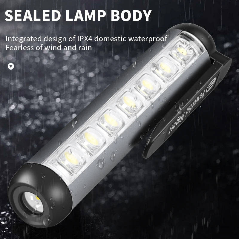 Mini LED Flashlight TYPE-C Charging With Clip Magnet Multi-function Waterproof Work Light Portable Warning Camping Torch Light
