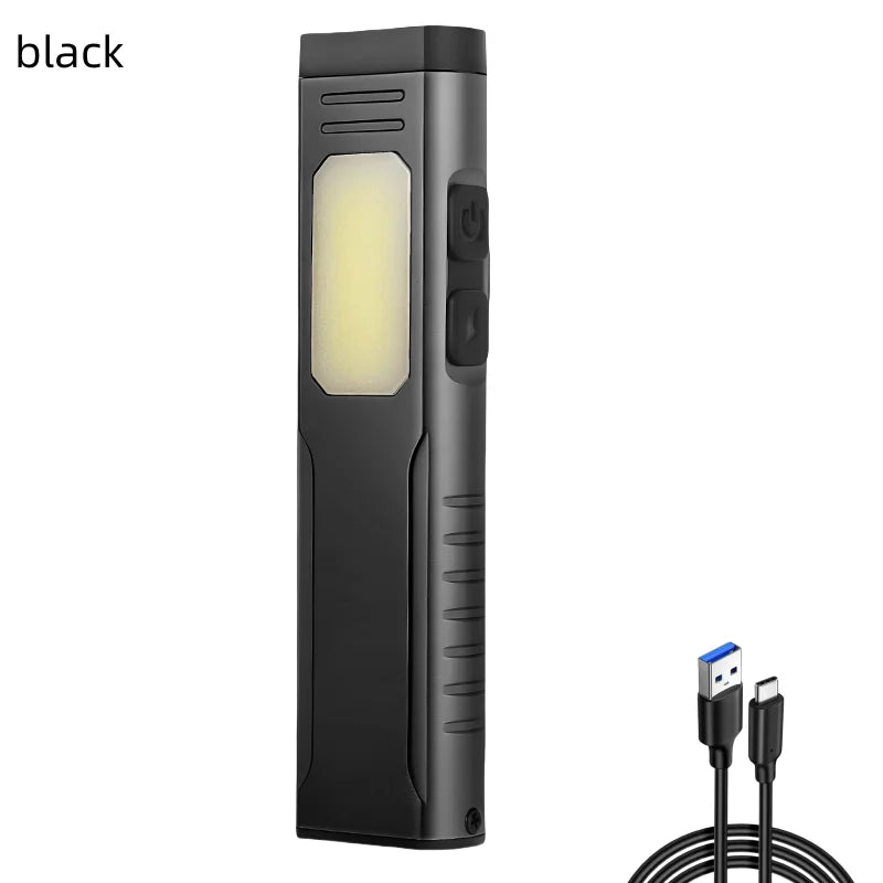 New Multi-Functional USB Rechargeable Work Light with Sound Alarm Strong Magnetic COB Aluminum Clip Pen Torch Handheld Flashlight