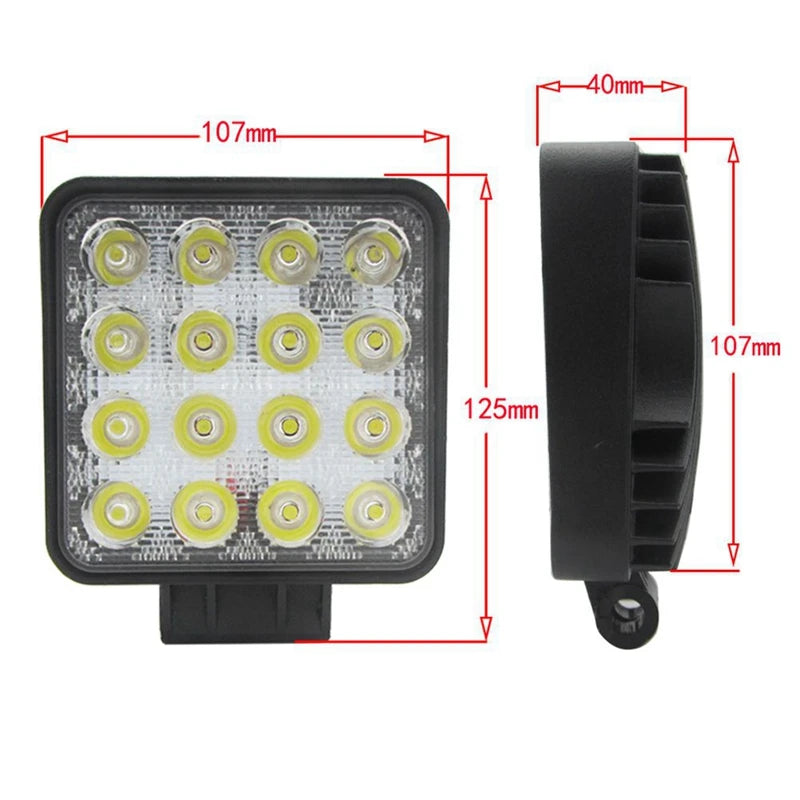 48W 6000K LED Spot Beam Square Work Lights Lamp Tractor SUV Truck 4WD 12V 24V