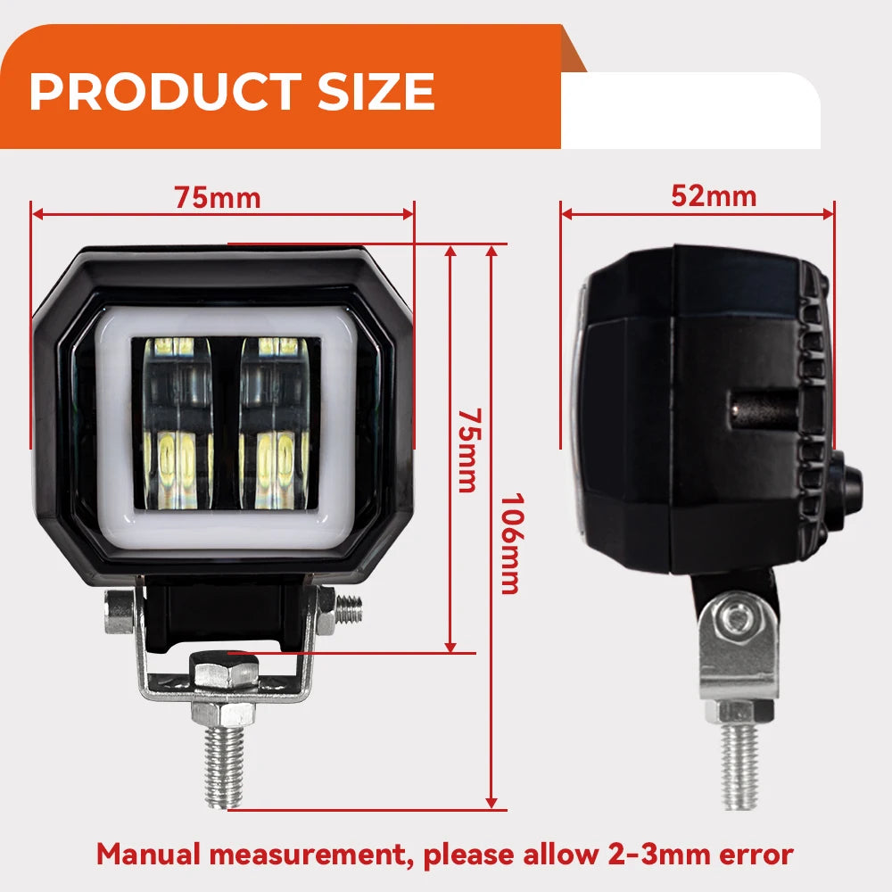Foco LED antiniebla de 3 pulgadas para coche, barco, motocicleta, luz de trabajo LED, luces LED para todoterreno, 12 V, 24 V, 6500 K, 20 W, con luces Angel Eyes