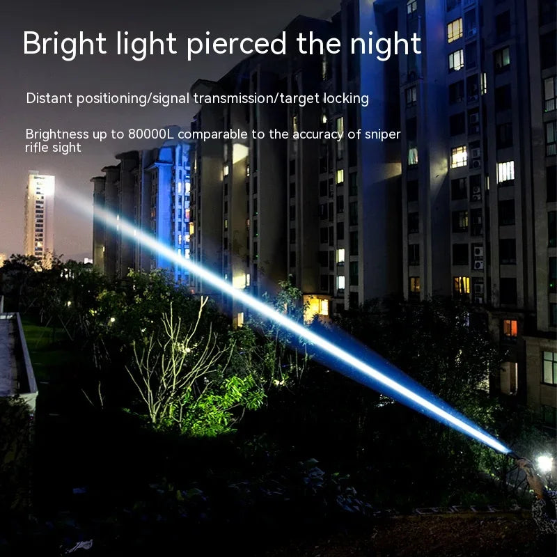 Linterna LED de alta potencia y largo alcance, luz potente, carga USB, batería de litio, zoom telescópico para exteriores, linterna superbrillante