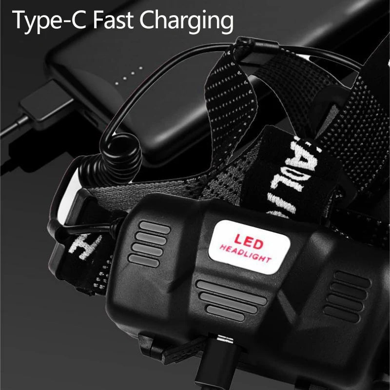 Powerful XHP70.2 15000LM Led Headlamp Headlight Zoom Head Lamp Flashlight Torch 18650 battery USB-C Rechargeable Fishing Lantern