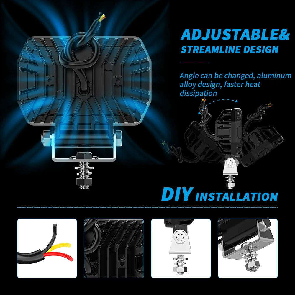 4.5 Inch Black Knight Rectangle Floodlight 9-32V Car Work Light For Jeep Truck Boat Tractor ATV Offroad 4X4 Barra LED Headlight