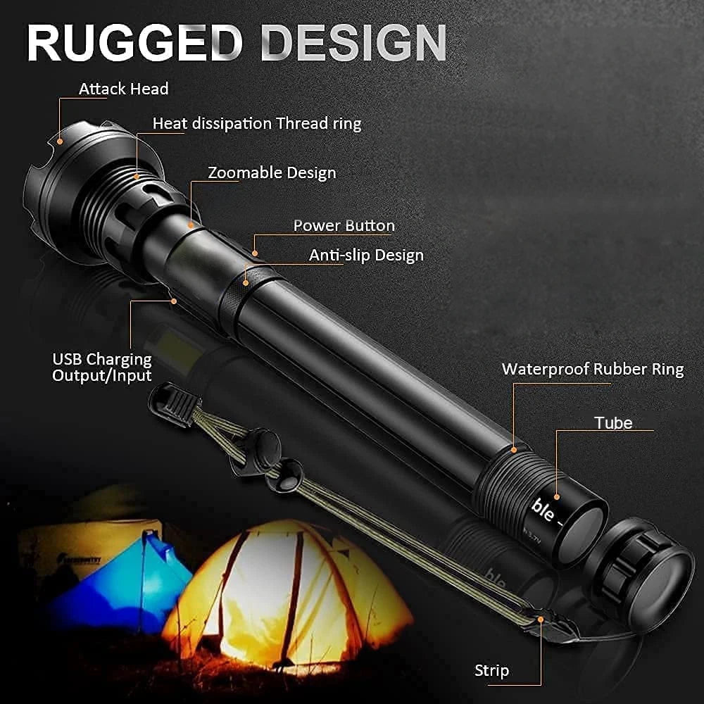 Super Bright Rechargeable Flashlight High Power LED Flashlight Powerful Torch Usb Tactical Lantern Zoom Lighting Rechargeable
