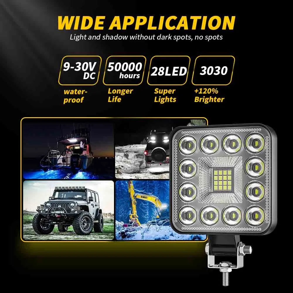 4X4 28smd Mini Led Work Lighting Auto Lighting System Fog Driving Lamp Spotlight White 6000K For Jeeps Offroad Truck SUV