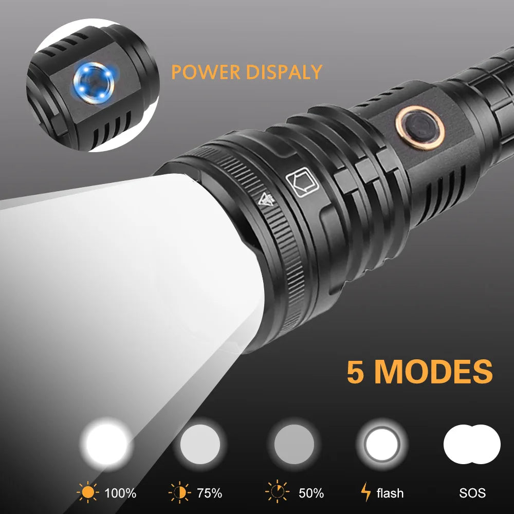 Nueva linterna de iluminación XHP90, linterna telescópica de enfoque de alta potencia, versión larga