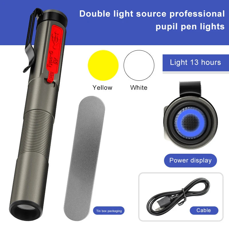2 Modes LED Working Flashlamp Medical First Aid Flashlight USB Recharge Emergency Torch Super Bright Outdoor Pen Camping Lamp
