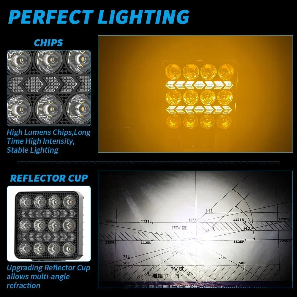 4 Inch 17W Car Light Bar DRL Square Car Work Light LED White and Yellow 2 Color Off-road Vehicle Spotlight Headlight