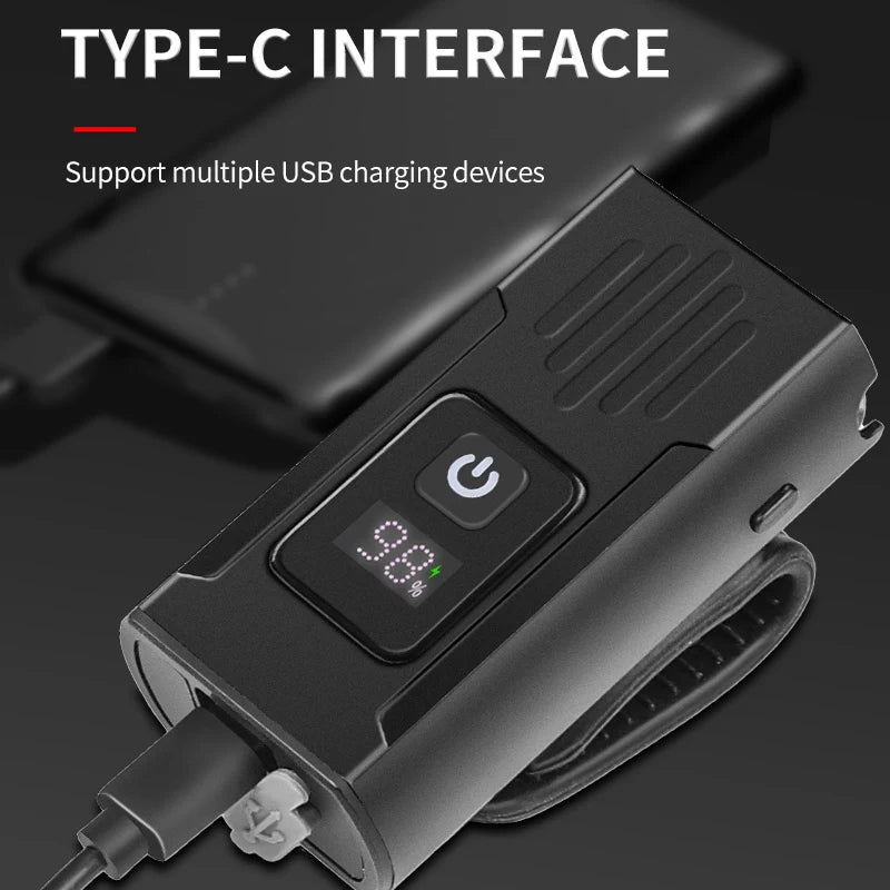 T6 Bright Bike Light Battery Type-C USB Charging Digital Power Display Compact Bike Headlight Cycling 500 Lumens IPX4 Waterproof