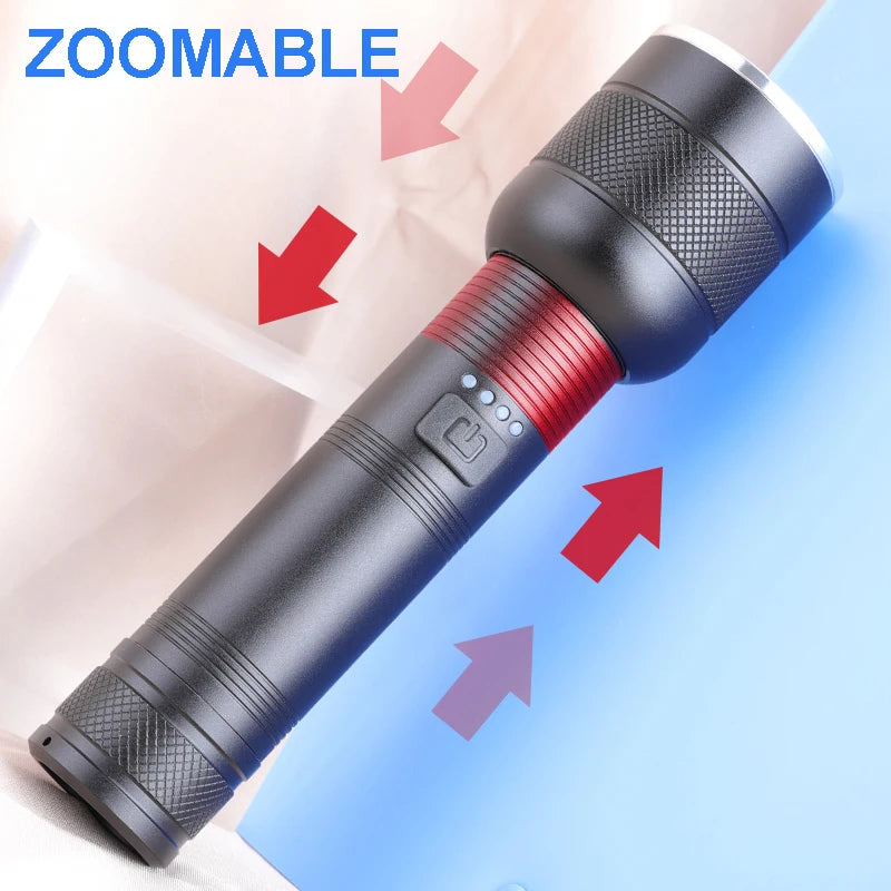 Super Bright XHP70 LED Flashlight 18650/26650 Rechargeable Flashlights Waterproof Torch Tactical Flashlight for Camping Hiking