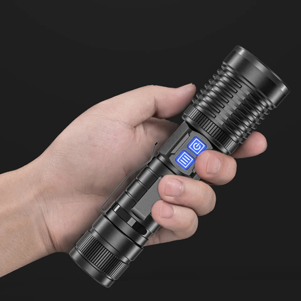 XHP100 High Quality Led Flashlight Micro USB Rechargeable Powerbank 18650 26650 Battery Torch Aluminum Zoomable Lantern