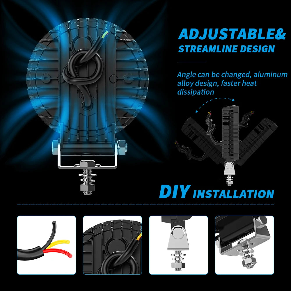 4inch Black Knigh Round DRL Day Running Lights Modified LED Work Lights Off-Road Vehicle Spotlights ATV SUV 4X4 Headlights Flash