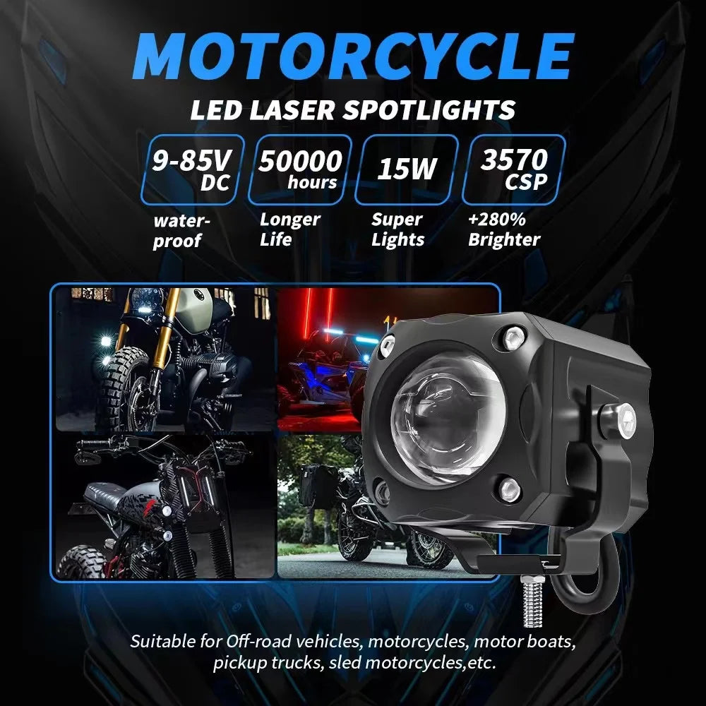 motorcycle spotlight universal led headlight projection lens two-color auxiliary spotlight yellow + white light