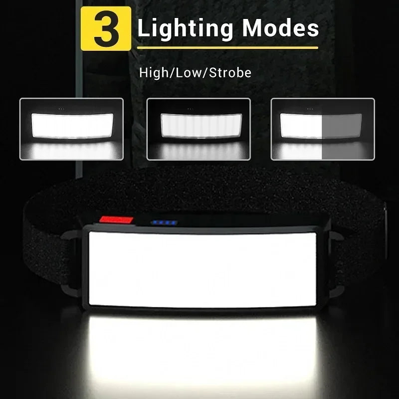 Linterna frontal COB de luz potente, reflector de largo alcance, linterna frontal para pesca, linterna frontal recargable por USB, linterna para acampar al aire libre y senderismo