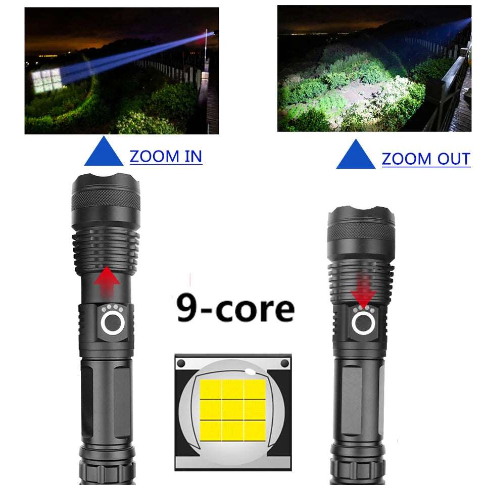 Zoomable Torch Light Lantern XHP180 Super Bright 9-core High Quality Led Flashlight Usb Rechargeable 18650 26650 Battery led