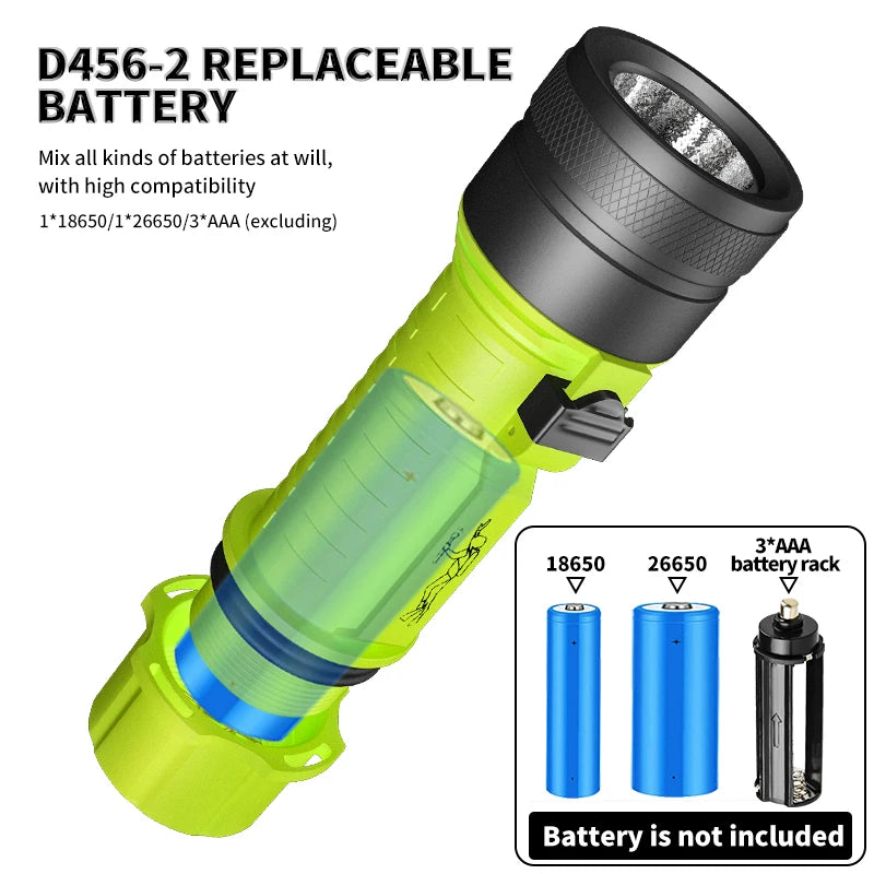 XHP50 LED Scuba Diving Flashlight Underwater 50M Torch Diver Lantern 26650 Submarine Light Spearfishing Light 3Mode