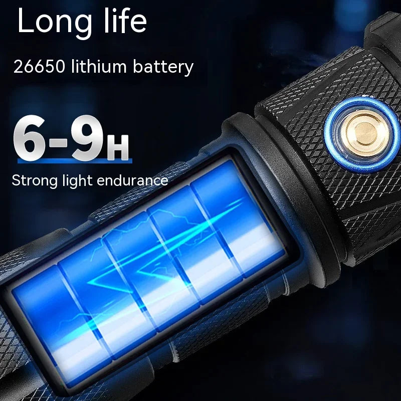مصباح يدوي P70 Power LED قوي تكبير مدى 600 متر فانوس محمول طويل الأمد قابل لإعادة الشحن للتخييم