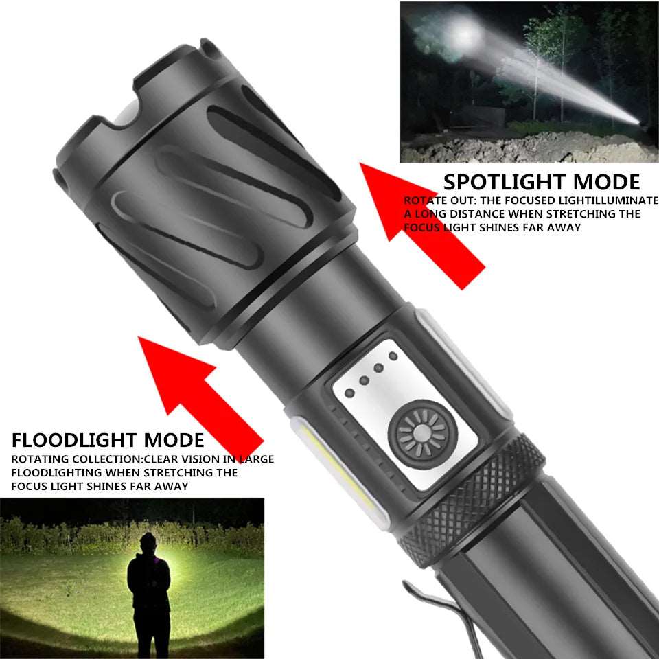 Portable Red White Light Flashlight Type-C Charging Zoom XHP99 Warm Light Flash Light Tactics Torches
