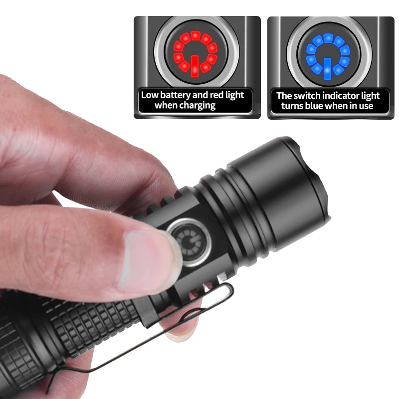 30W LED EDC Flashligh 3 Modes Tactical Light 1200LM 1000M Range Telescopic Zoom Lamp USB-C Rechargeable Outdoor Camping Bright