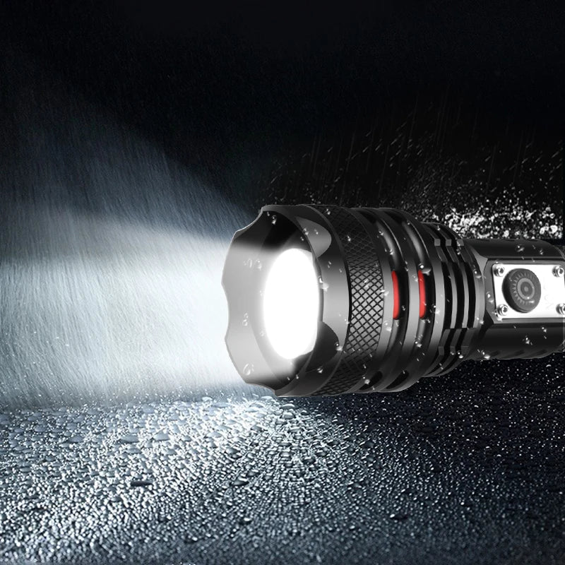 Linterna LED P90 de alta potencia, 5 modos, luz de antorcha, 500 m de largo alcance, función de banco de energía y recordatorio de batería baja