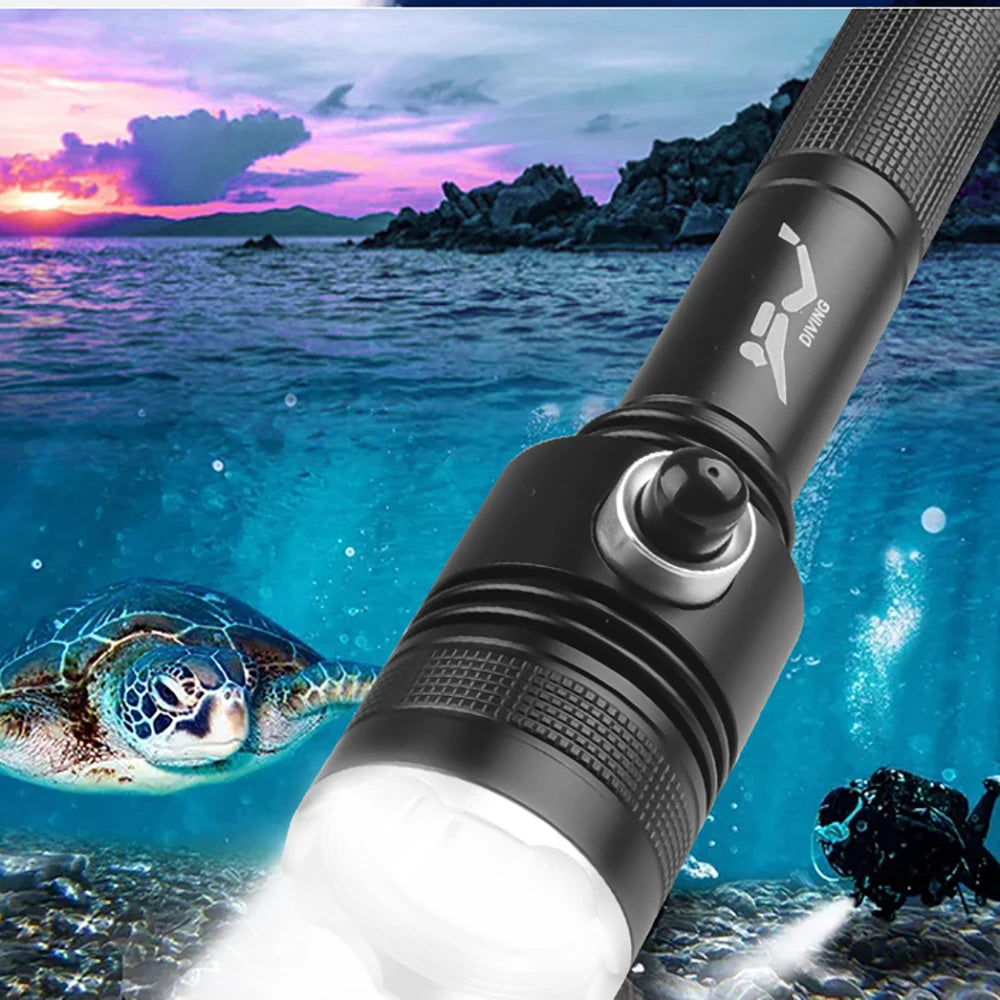 XHP70 Scuba Diving Flashlight Powerful LED Torch Light Rechargeable Underwater Lamp IPX8 Waterproof Diving Lantern Using 18650