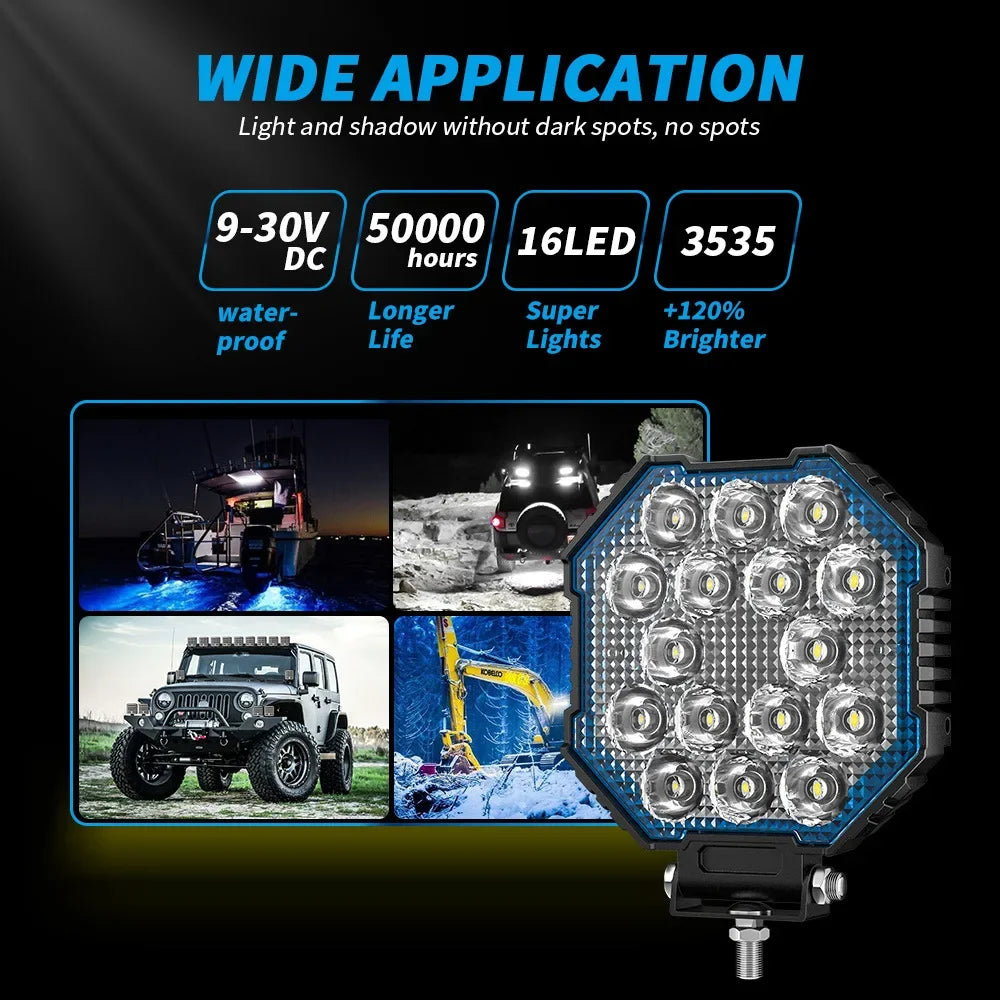 New line 5x5 "square work light 45W 16LED super bright focus off-road vehicle spotlight auxiliary light