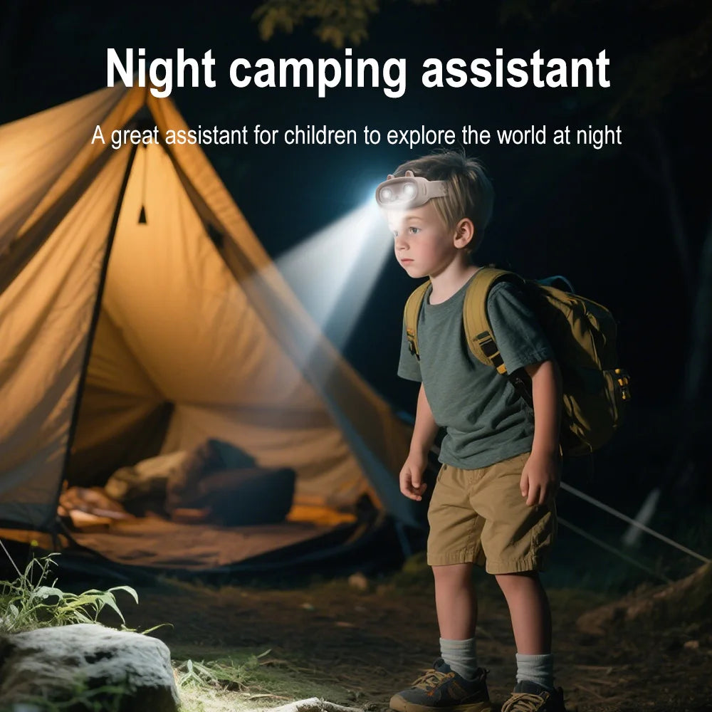 Kids Rechargeable LED Headlamp with Built-in Battery 4 Lighting Modes Waterproof Head Torch for Outdoor Camping & Gifts