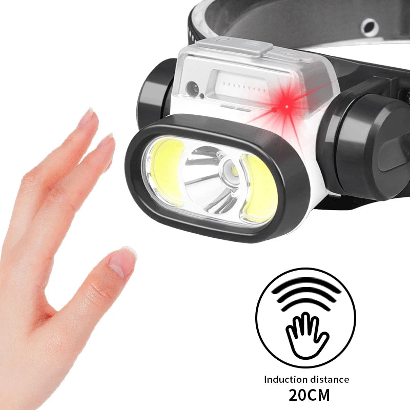 Mini Rechargeable Powerful Sensor Headlamp Fishing Camping USB Head Flashlight COB LED Head Light Torch Headlights Front Lantern