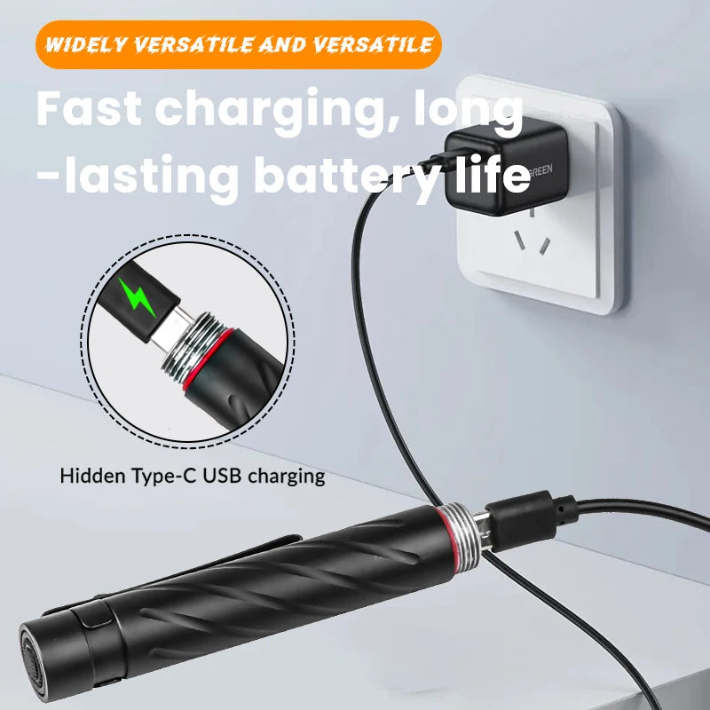 Rechargeable Pen Light Flashlight, 400 Lumens Small Pocket Flashlight with Clip 3-Color Type-C Charging for Inspection Emergency