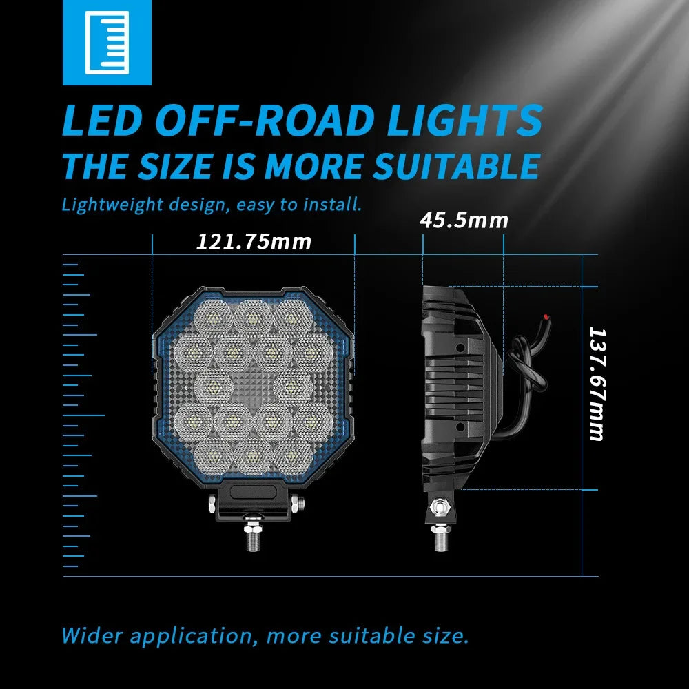 New 5x5 "square work light 45W 16LED floodlight auxiliary light Off-road vehicle modified spotlights
