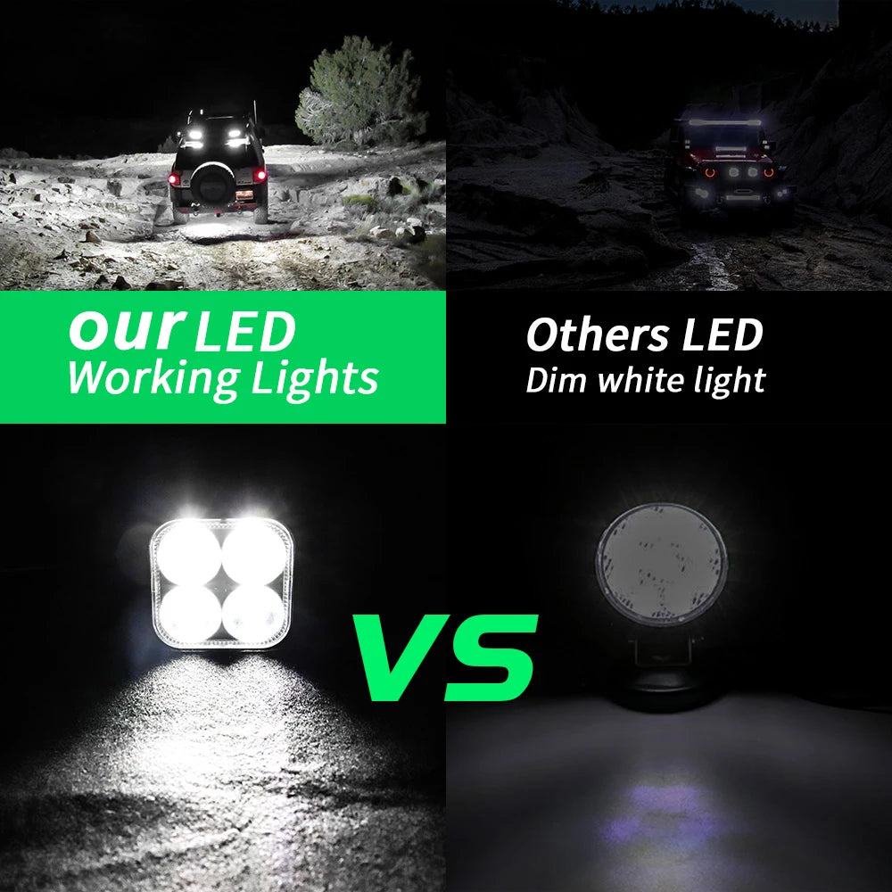 مصباح عمل LED صغير فائق السطوع للسيارة، مصباح ثابت ومتوهج، 4 مصابيح LED 9-30 فولت، مصباح مساعد، مصباح أمامي للدراجات النارية معدل
