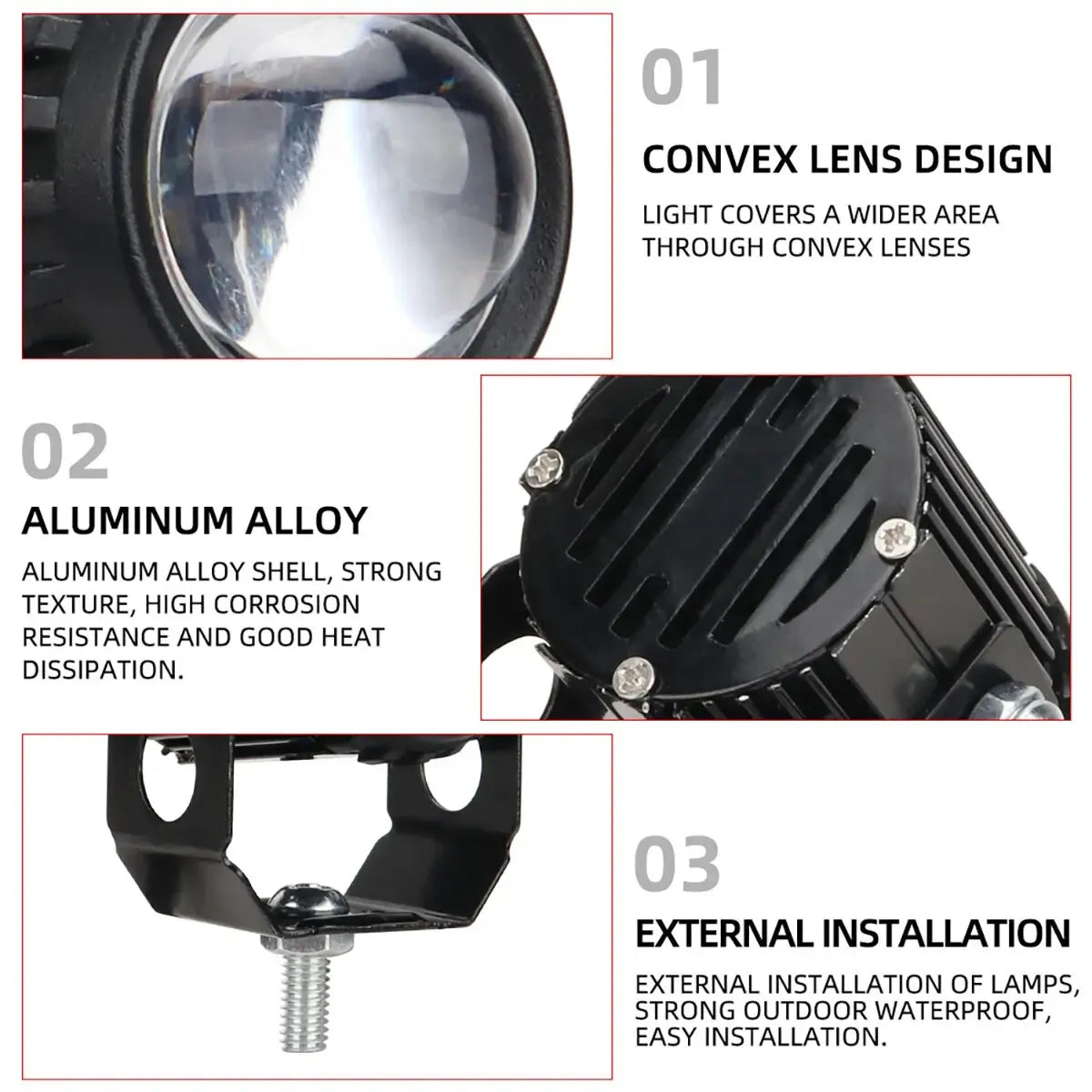 Motorcycle LED Lens Spotlight Dual-color High Low Beam External Headlight Auxiliary Fog Lamp Moto Driving Lamp
