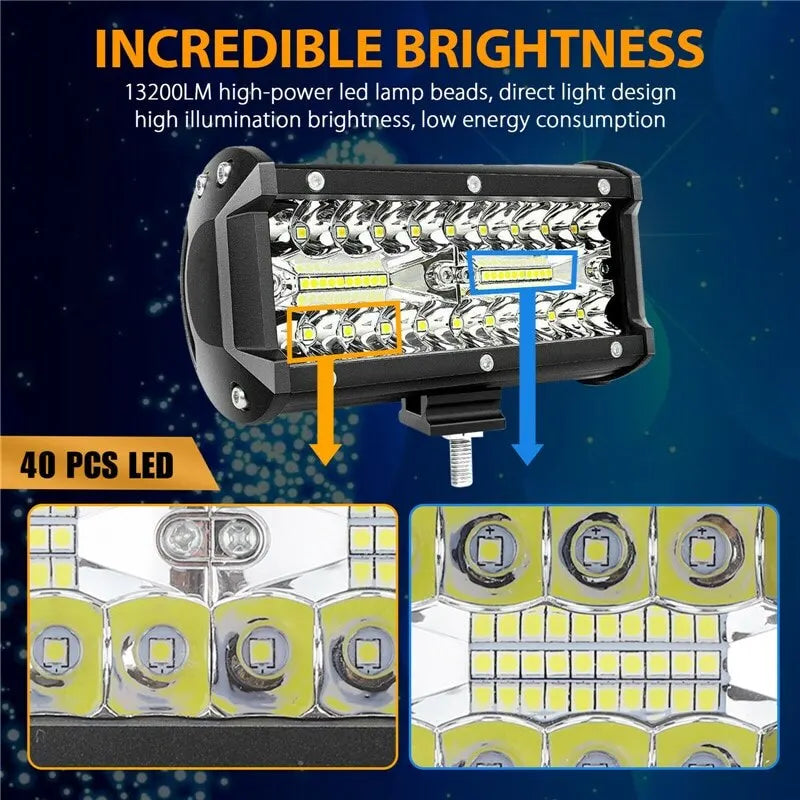 40LED Light Bar Waterproof Offroad Fog Light 120W Driving&Work Light Bar Spot Flood Beams Combo for UTV ATV Truck Boat