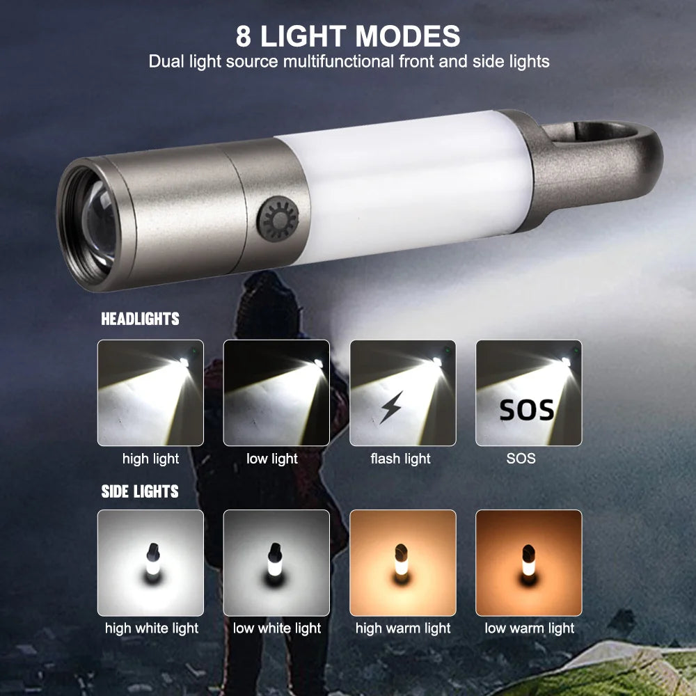 High Bright LED Flashlight Rechargeable Telescopic Portable Lamp Outdoor Camping COB Side Light with 3 Color Lens and Magnetic