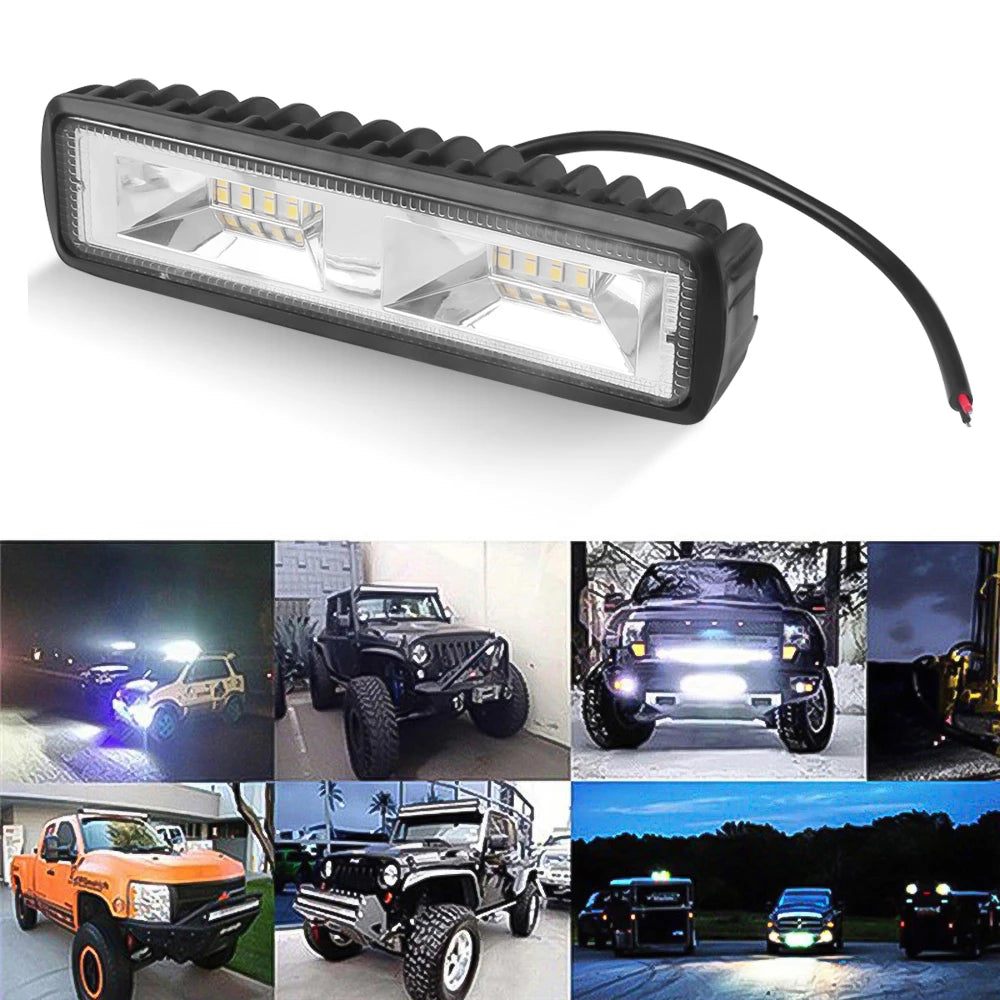 Luz de trabajo LED DRL de 48 W y 6 pulgadas, 12-24 V, foco de inundación para motocicleta, camión, barco, vehículo, remolque, luz de trabajo todoterreno