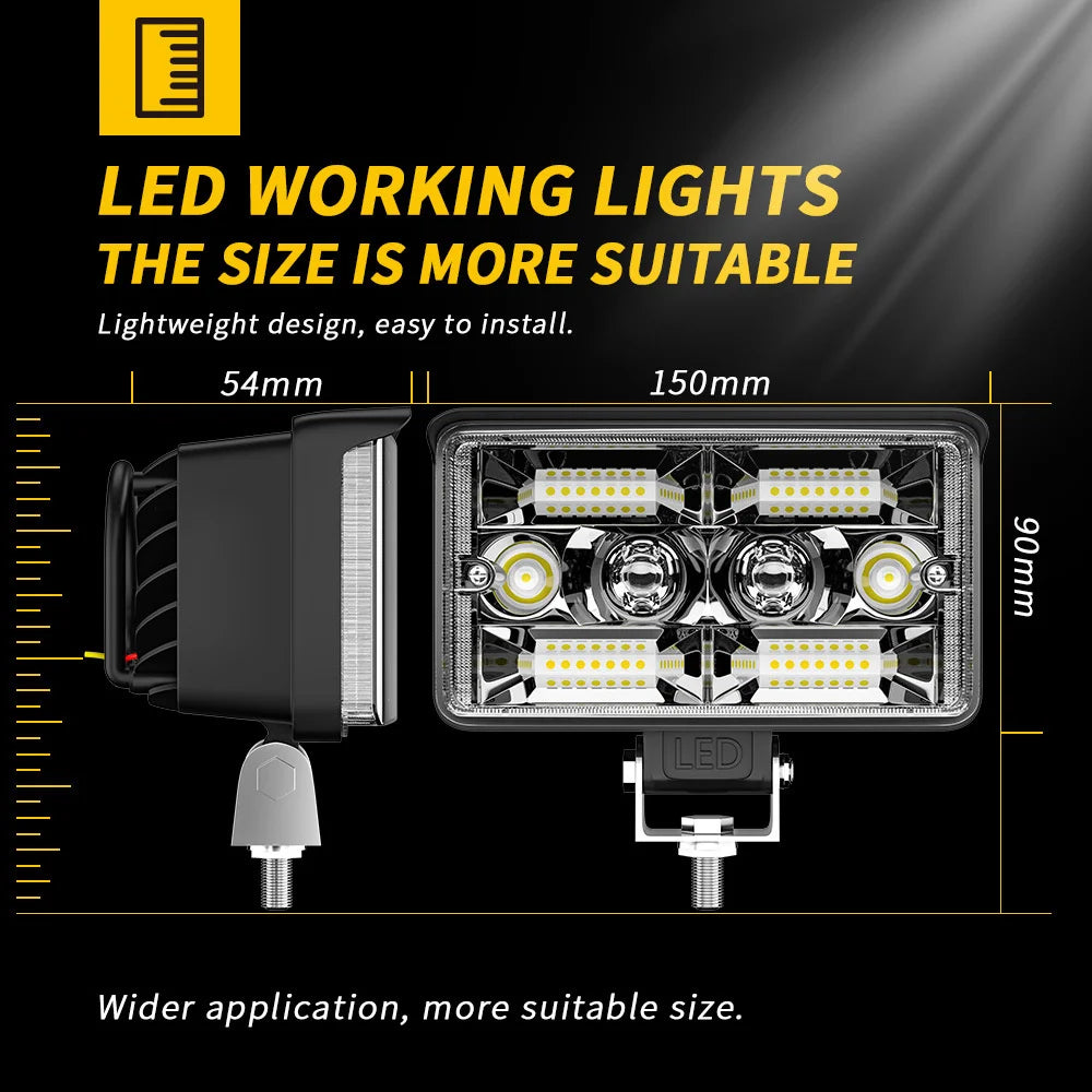 Car Led Work Light Bar Unlimited LED Flood Work Lamp With Amber Ambient Light for Jeep ATV SUV Truck Tractor Boat