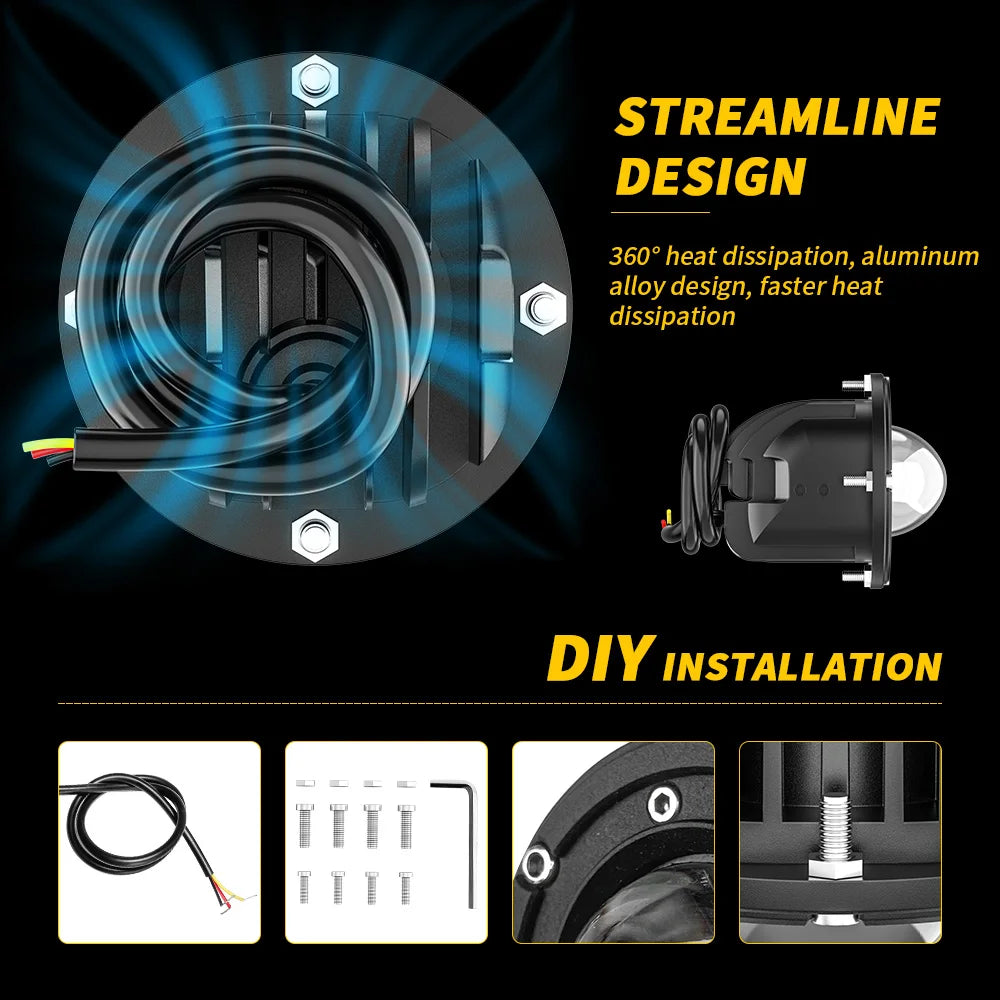 New Embedded Round Modified Fog Lights 3570 LED Spotlights Car LED Work Lights Off-road Fog Lamp Waterproof 12V 24V White Yellow