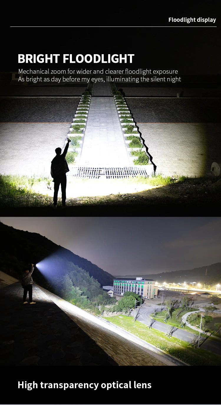Potente linterna LED táctica de 1000 W, linterna USB de 7000 m de largo alcance, resistente al agua, multifuncional, luz de patrulla de xenón de 72 horas