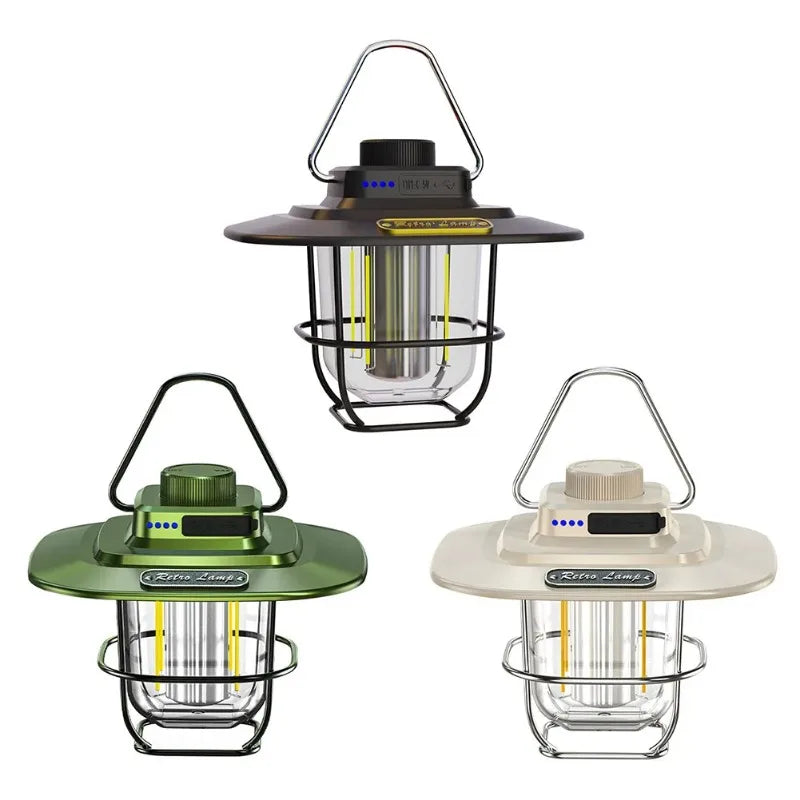 Lámpara de camping LED retro colgante para tienda de campaña, resistente al agua, regulable, para exteriores, batería de 4500 mAh, luz de emergencia