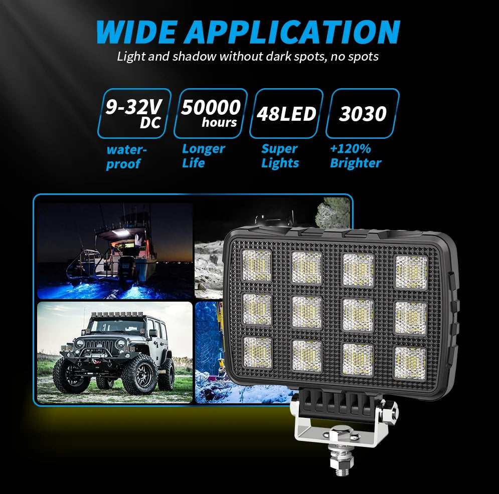 5.7 Inch Black Knight Rectangle Floodlight 9-32V Car Work Light For Jeep Truck Boat Tractor ATV Offroad 4X4 Barra LED Headlight