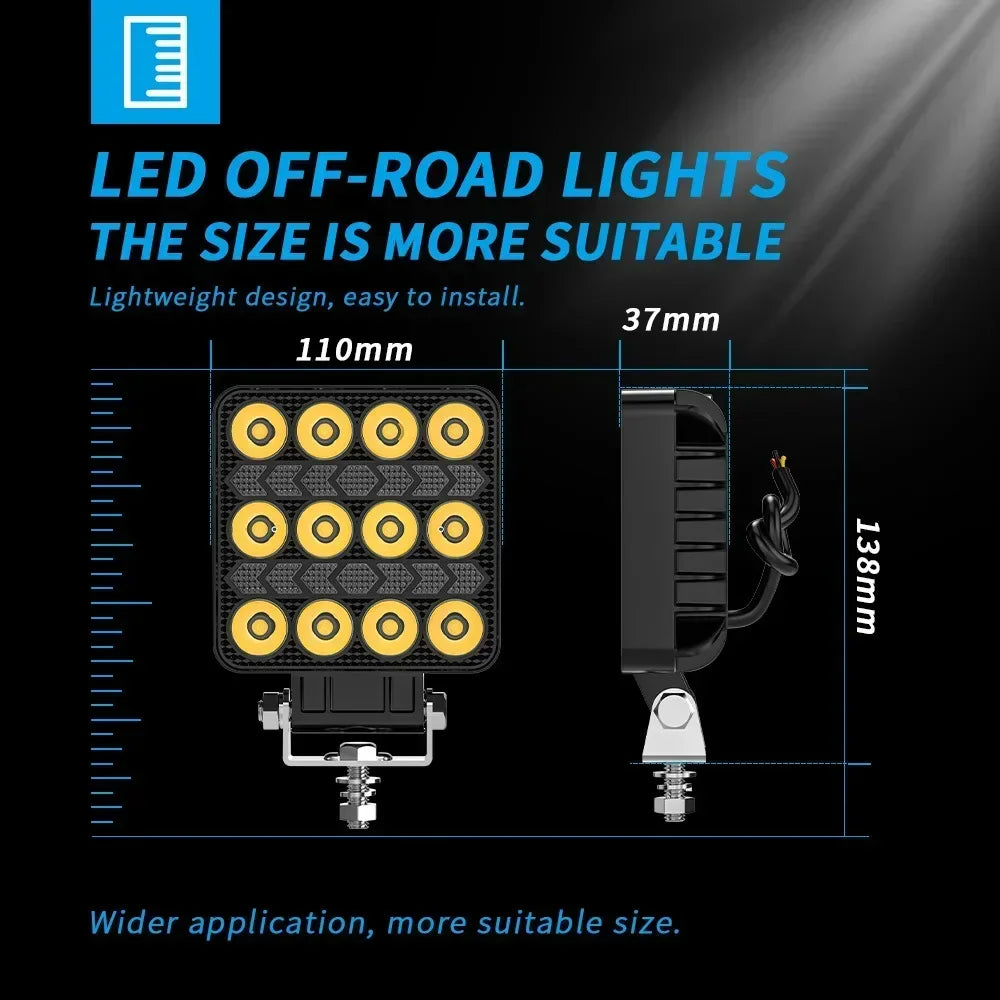4 Inch 17W Car Light Bar DRL Square Car Work Light LED White and Yellow 2 Color Off-road Vehicle Spotlight Headlight