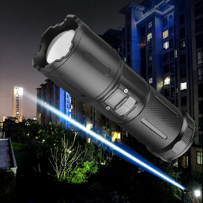 30W LED+COB Telescopic Flashlight USB-C Fast Charge White/Red Light High Power Tactical Zoom Long-range Search Lamp