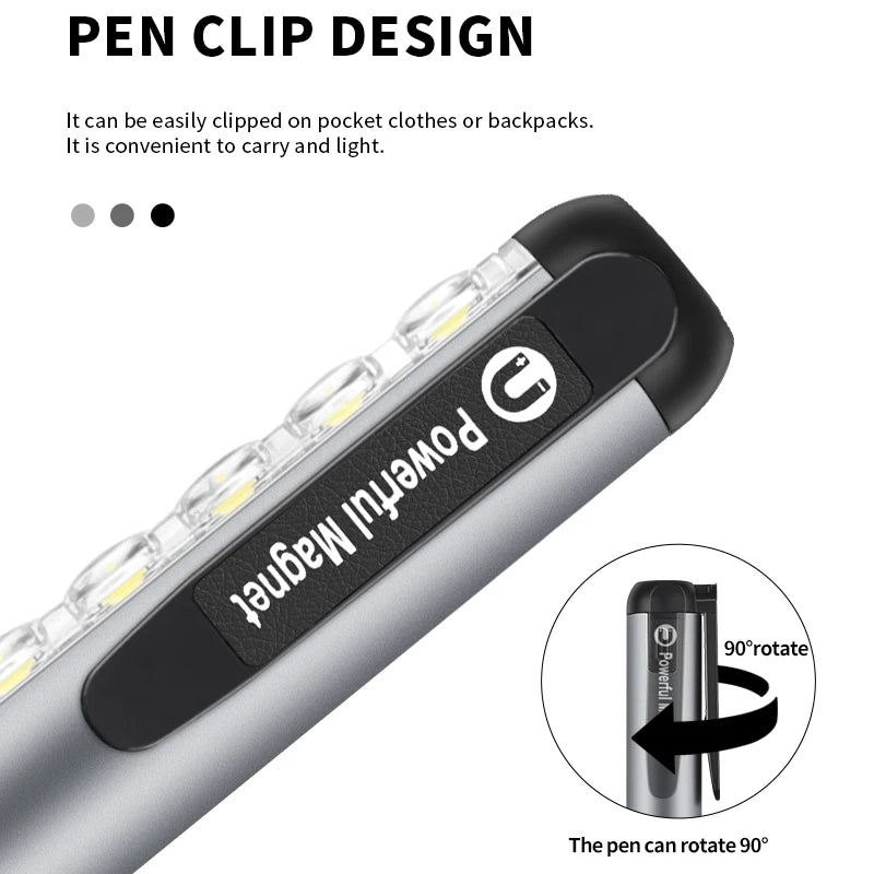 Mini LED Flashlight TYPE-C Charging With Clip Magnet Multi-function Waterproof Work Light Portable Warning Camping Torch Light
