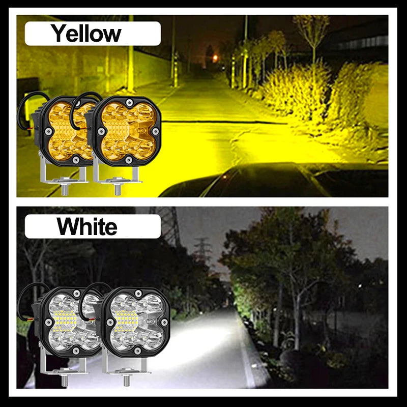 Focos de trabajo LED para motocicletas, coches, camiones, 4x4, todoterrenos, luces antiniebla LED para conducción, ATV, blanco y amarillo