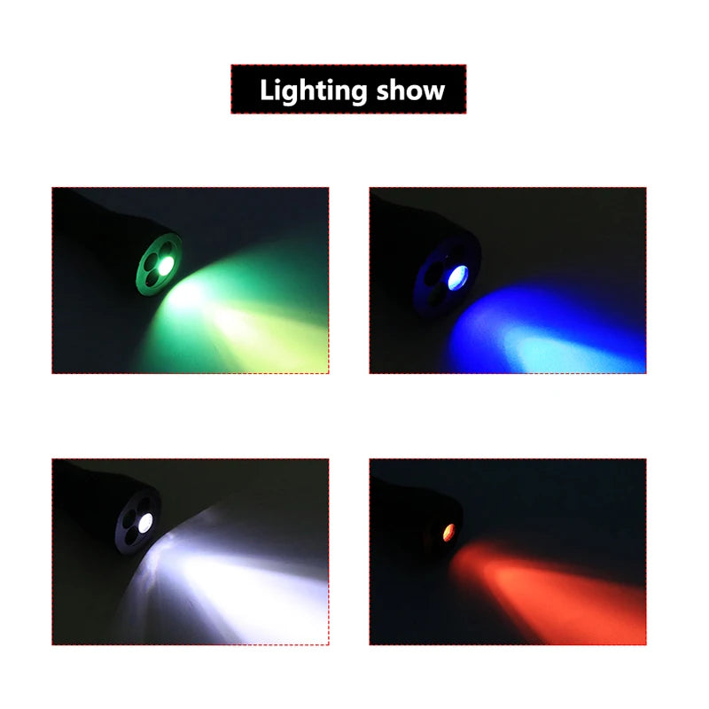مصباح يدوي LED قوي متعدد الوظائف بأربعة ألوان للصيد ومصباح إشارة ومصباح تحذير خارجي ومصباح يدوي من سبائك الألومنيوم