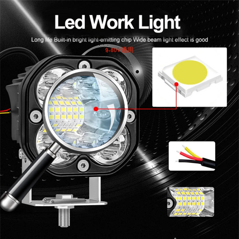 Focos de trabajo LED para motocicletas, coches, camiones, 4x4, todoterrenos, luces antiniebla LED para conducción, ATV, blanco y amarillo
