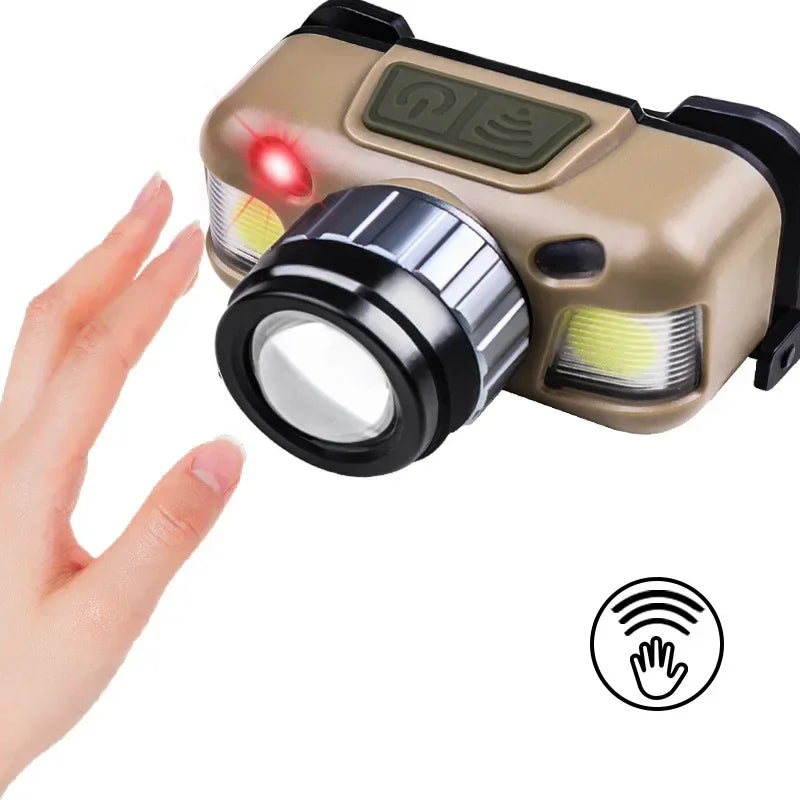 LED Sensor Headlamp Rechargeable Head Flashlight Headlight XPE+COB 5 Lighting Modes Adjustable Zoom Camping Fishing Search Light