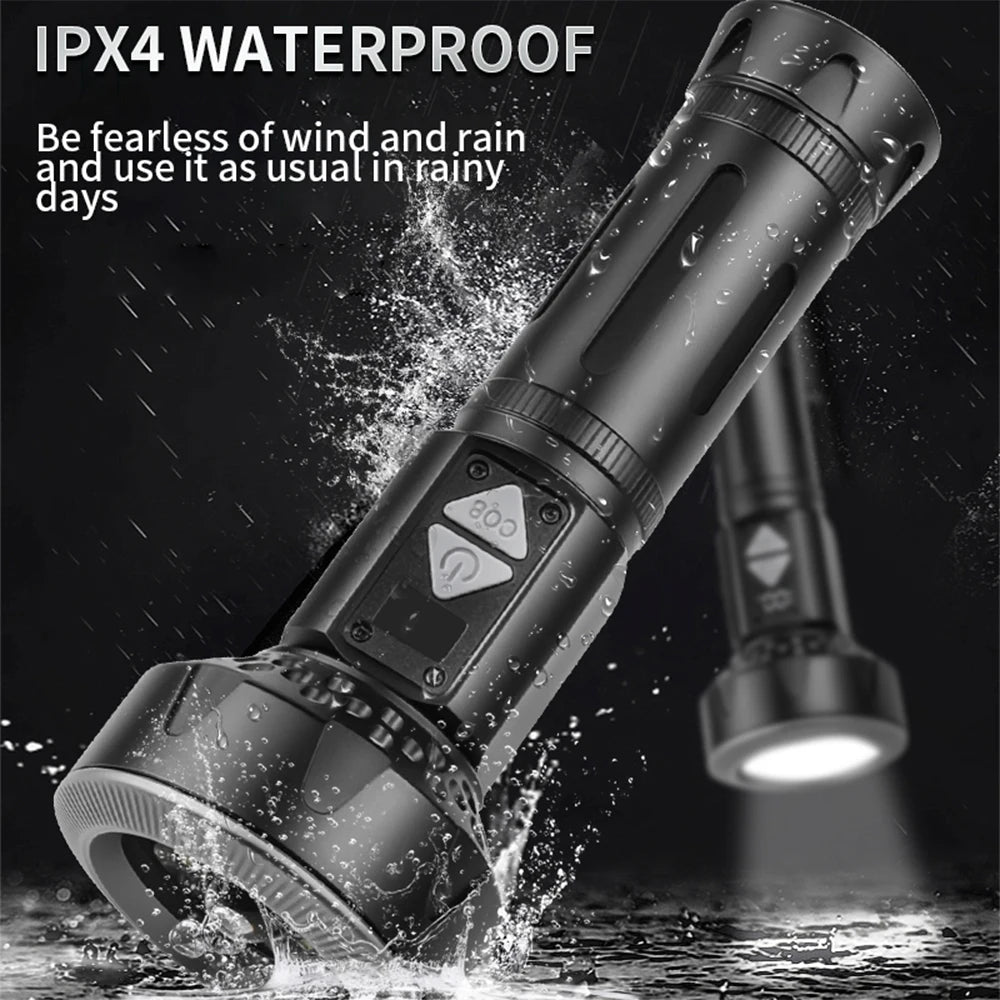 Outdoor High Power LED Flashlight USB Rechargeable Long-range Tactical Torch With COB Side Light Strong Magnetic Lantern Camping