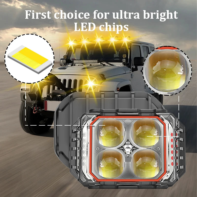 Motorcycle LED light mini headlamp fog lights Super Bright Spotlight Dual Color White Yellow light with Red blue Flash lamp